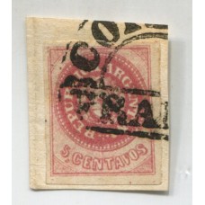 ARGENTINA 1862 GJ 10B ESCUDITO COLOR ROSA ACARMINADO MATASELLO CORDOBA, ESTAMPILLA SOBRE FRAGMENTO