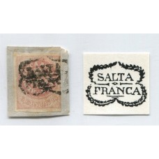 ARGENTINA 1862 GJ 10 ESCUDITO ESTAMPILLA CON MATASELLO FRANCA DE SALTA SOBRE FRAGMENTO