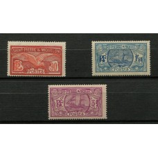 COLONIAS FRANCESAS St. PIERRE et MIQUELON 1930 Yv. 129/31 BARCOS SERIE COMPLETA DE ESTAMPILLAS NUEVAS CON GOMA 74 EUROS