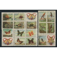 CUBA 1961 Yv. 568/82 SERIE COMPLETA DE ESTAMPILLAS MINT AVES PAJAROS CARACOLES MARIPOSAS EN BLOQUES HORIZONTALES, RARA 25 EUROS