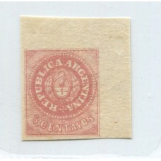 ARGENTINA 1862 GJ 10 ESCUDITO COLOR ROSA ESTAMPILLA CON DOBLE BORDE ESQUINA DE HOJA MINT !! LUJO TOTAL U$ 66++