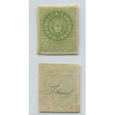 ARGENTINA 1862 GJ 08 ESCUDITO VERDE ESTAMPILLA NUEVA CON GOMA, INFIMA REPARACION QUE NO AFECTA SU BELLEZA CON SELLOS DE GARANTIA DE SANTAMARINA Y ROSAUER Y FIRMA DE KNEITSCHEL U$ 190 + 50%