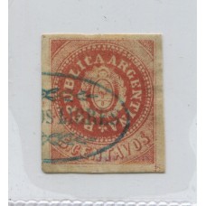 ARGENTINA 1864 GJ 15 ESTAMPILLA ESCUDITO "C" ESTRECHA CON MATASELLO PASO DE LOS LIBRES, CON SELLO DE GARANTIA DE VICTOR KNEITSHEL U$ 33