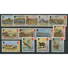 FAUNA AVES BARCOS SERIE COMPLETA DE ESTAMPILLAS NUEVAS MINT ISLA DE MAN 1973 Yv. 2a/17a VARIEDAD GOMA MATE