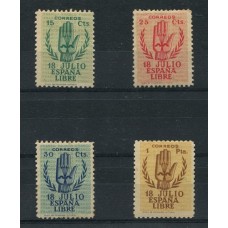 ESPAÑA 1938 Yv. 636/9 SERIE COMPLETA DE ESTAMPILLAS NUEVAS CON GOMA, RARAS 140 EUROS EDIFIL 185 EUROS