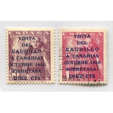 ESPAÑA 1950 Yv. 806B/807B SERIE COMPLETA VISITA DEL CAUDILLO A CANARIAS 1 ESTAMPILLA NUEVA Y OTRA USADA € 100