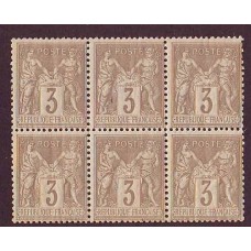 FRANCIA 1877 Yv. 87a BLOQUE DE SEIS ESTAMPILLAS NUEVAS MINT HERMOSA CALIDAD 60 Euros + 100 %