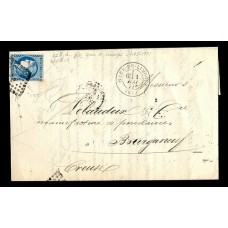 FRANCIA 1871 PLIEGO COMPLETO CON ESTAMPILLA BORDEAUX Y MATASELLO DE ESTACION DE FERROCARRIL