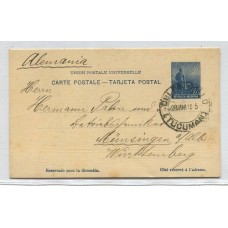 ARGENTINA 1915 ENTERO POSTAL TARJETA DE LABRADOR CIRCULADA A ALEMANIA CON MATASELLO DELFIN GALLO TUCUMAN