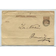 ARGENTINA 1889 ENTERO POSTAL FAJA CIRCULADO CON VARIEDAD SIN ACENTO EN "REPUBLICA"