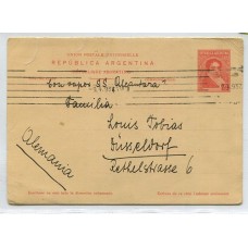 ARGENTINA 1937 ENTERO POSTAL TARJETA DE COMUNICACIÓN CIRCULADA A ALEMANIA POR VAPOR ALCANTARA