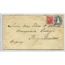 ARGENTINA 1892 ENTERO POSTAL ENVIADO A URUGUAY CON FRANQUEO ADICIONAL DE PROCERES CHICOS EN SOBRE DE 24 Cts. QUE ES RARO CIRCULADO