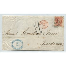 ARGENTINA 1874 PLIEGO DESDE BUENOS AIRES O.M. ( OFICINA MARITIMA) CIRCULADO A FRANCIA