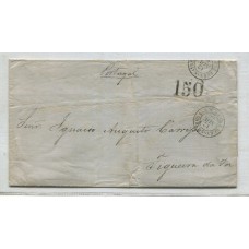 ARGENTINA 1866 OFICINA AGENCIA POSTAL FRANCESA SOBRE PLIEGO COMPLETO CIRCULADO DESDE BUENOS AIRES PAQUEBOT FR. K Nº 1 RARO, A PORTUGAL CON MATASELLO DE TRANSITO P. TRANSATLANTICO