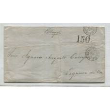 ARGENTINA 1866 OFICINA AGENCIA POSTAL FRANCESA SOBRE PLIEGO COMPLETO CIRCULADO DESDE BUENOS AIRES PAQUEBOT FR. K Nº 1 RARO, A PORTUGAL CON MATASELLO DE TRANSITO P. TRANSATLANTICO