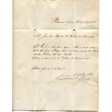 ARGENTINA SERVICIO OFICIAL 1862 SOBRE PLIEGO COMPLETO DEL MINISTERIO DE MARINA FIRMADO POR JUAN ANDRES GELLY Y OBES NOMBRANDO AL JEFE DE POLICIA DE MERCEDES