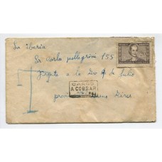 ARGENTINA 1954 SOBRE CIRCULADO CON ESTAMPILLA DE AHORRO POSTAL EVITA DESDE PROVINCIA PRESIDENTE PERON CON TASA A COBRAR, RARA