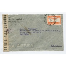 ARGENTINA 1944 SOBRE CENSURADO CIRCULADO A BRASIL CON ESTAMPILLA AEREA TIZADA