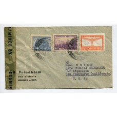 ARGENTINA 1944 SOBRE CENSURADO CIRCULADO A USA CON ESTAMPILLA TIZADA