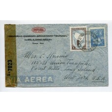 ARGENTINA 1944 SOBRE CENSURADO CIRCULADO A USA CON ESTAMPILLA PROCERES Y RIQUEZAS DE $ 1 TIZADA