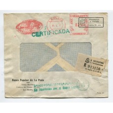 ARGENTINA 1961 SOBRE FRANQUEO A PAGAR CIRCULADA POR CORREO CERTIFICADO CON FRANQUEO MECANICO