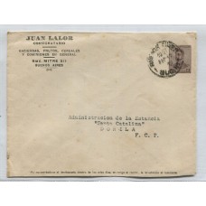 ARGENTINA 1921 ENTERO POSTAL SOBRE CON IMPRESIÓN PUBLICITARIA AUTORIZADA DE LA Cia. JUAN LALOR CIRCULADO