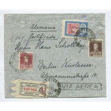 ARGENTINA 1932 SOBRE CORREO AEREO CON ESTAMPILLAS PRIMER ANIVERSARIO DE LA REVOLUCION DEL 30 CIRCULADO A ALEMANIA