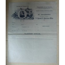 ARGENTINA 1901 TELEGRAFO DE LA NACION HOJA TELEGRAMA PARA SALUDAR A BARTOLOME MITRE POR SU 80º ANIVERSARIO