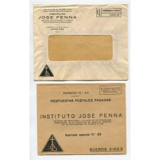 ARGENTINA 1940 SOBRES DEL INSTITUTO PENNA FRANQUEO A PAGAR CON VIÑETAS DENTRO