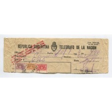 ARGENTINA 1936 TELEGRAMA FRANQUEADO CON ESTAMPILLAS DE TELEGRAFO DE LA NACION