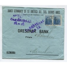 ARGENTINA 1912 SOBRE CON ESTAMPILLAS LABRADOR GRANDE CIRCULADO A ALEMANIA CON MARCA DEL BARCO VAPOR CAP ORTEGAL, MUY RARA