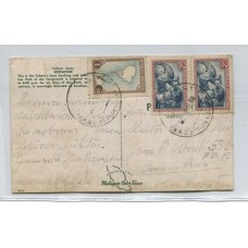 ARGENTINA 1958 TARJETA POSTAL ENVIADA DESDE SINGAPUR A BORDO DEL BARCO SS YAPEYU CON FRANQUEO DE PROCERES Y RIQUEZAS 1