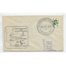 ARGENTINA 1972 SOBRE VUELO ESPECIAL LADE, CIRCULADO A MALVINAS CON MATASELLO DECLARACION CONJUNTA