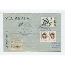 ARGENTINA 1972 SOBRE AEROGRAMA ENTERO POSTAL CIRCULADO A MALVINAS CON MATASELLO DECLARACION CONJUNTA