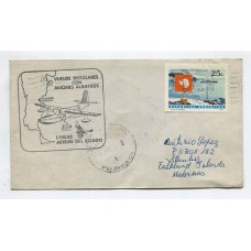 ARGENTINA 1972 SOBRE 19º VUELO ESPECIAL LADE, CIRCULADO A MALVINAS CON MATASELLO DECLARACION CONJUNTA