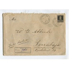 ARGENTINA 1927 SOBRE CON ESTAMPILLA GJ 620 SAN MARTIN VARIEDAD PAPEL RAYADO CIRCULADO A SOERABAJA INDIAS HOLANDESAS, RARISIMO DESTINO