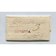 ARGENTINA 1822 PLIEGO COMPLETO CARTA PRECURSORA CON MARCA ROJA DE CORDOBA CIRCULADA A BUENOS AIRES CON FECHA 23/12/1822 FIRMADA VICTOR KNEITSCHEL