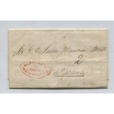 ARGENTINA 1850 PLIEGO COMPLETO CARTA PRECURSORA CON MARCA ROJA RENTAS Gral. DE BUENOS AYRES CIRCULADA A PARANA CON FECHA 19/4/1850