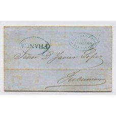 ARGENTINA 1850 CARTA PRECURSORA CON MARCA VERDE RENTA GRAL. DE CORREOS DE BUENOS AYRES Y FRANCA TAMBIEN EN VERDE, FECHA TENTATIVA