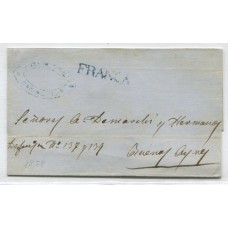 ARGENTINA 1858 CARTA PRECURSORA CON MARCA AZUL RENTA DE CORREOS SAN NICOLAS Y FRANCA TAMBIEN EN AZUL