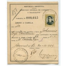 ARGENTINA 1939 ENTERO POSTAL TARJETA DE ABONO A CASILLA