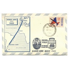 ARGENTINA 1964 TARJETA CIRCULADA PRIMER VUELO A FRANCIA