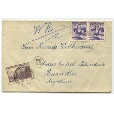 ARGENTINA 1954 CARTA CIRCULADA CON ESTAMPILLA FRANQUEO POSTE RESTANTE PROCERES Y RIQUEZAS EN CARTA DESDE AUSTRIA