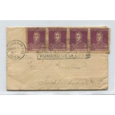 ARGENTINA 1924 SOBRE CON FRANQUEO DE 2 Cts. CON SELLOS DE SAN MARTIN CON PUNTO DE 1/2 Ct.