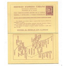 ARGENTINA 1936 ENTERO POSTAL EXPRESSO URBANO $ 0,70 DE PROCERES Y RIQUEZAS 1 CON SOBRECARGA MUESTRA