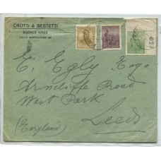 ARGENTINA 1912 CARTA CON FRANQUEO DE LAS SERIES LABRADOR Y SAN MARTIN EN OVALO CIRCULADO A INGLATERRA