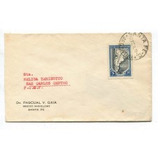 ARGENTINA 1944 CARTA CIRCULADA CON EL VALOR ALTO DE LA SERIE PRO SAN JUAN CON RECEPCION AL DORSO RARISIMA ESTA ESTAMPILLA EN SOBRE