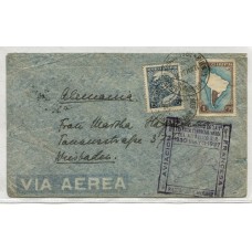 ARGENTINA 1937 CORREO AEREO VUELO ESPECIAL DE AIR FRANCE CIRCULADO A ALEMANIA CON MARCA EN COLOR VIOLETA