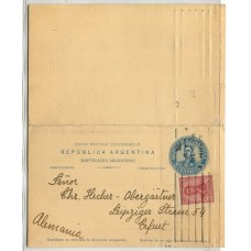 ARGENTINA 1912 ENTERO POSTAL TARJETA DOBLE CIRCULADA A ALEMANIA