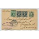 ARGENTINA 1905 ENTERO POSTAL TARJETA CON FRANQUEO ADICIONAL MIXTO 3 PROCERES Y LIBERTAD LOS SELLOS 1/2 Ctvo SON COLOR GRIS, CIRCULADA A ALEMANIA